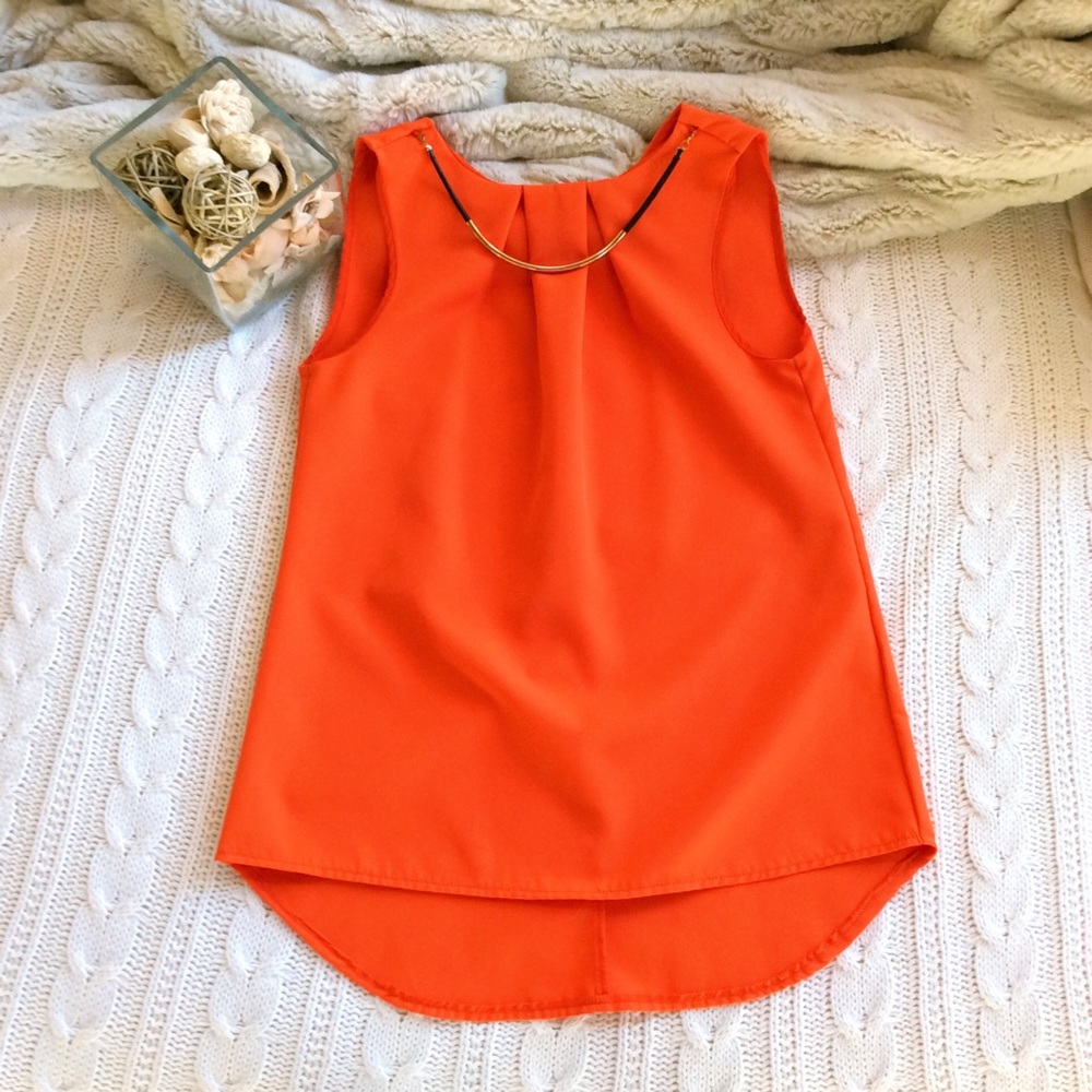 Bright Orange Blouse w Removable Necklace - Picture 1 of 8